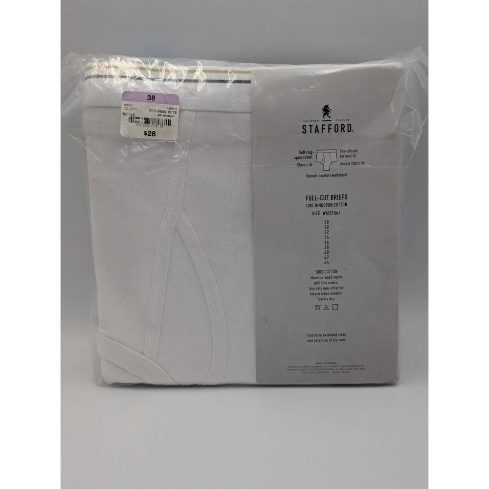 Stafford Full Cut Briefs 6 Pack Size 38 Men's White Cotton Underwear JCPenney
